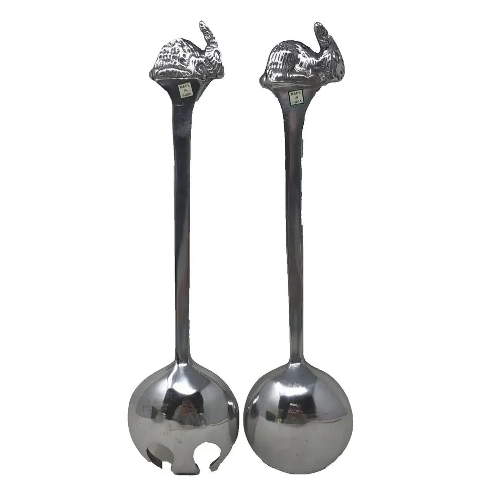 Pewter Bunny Rabbit Salad Serving Fork and Spoon 13